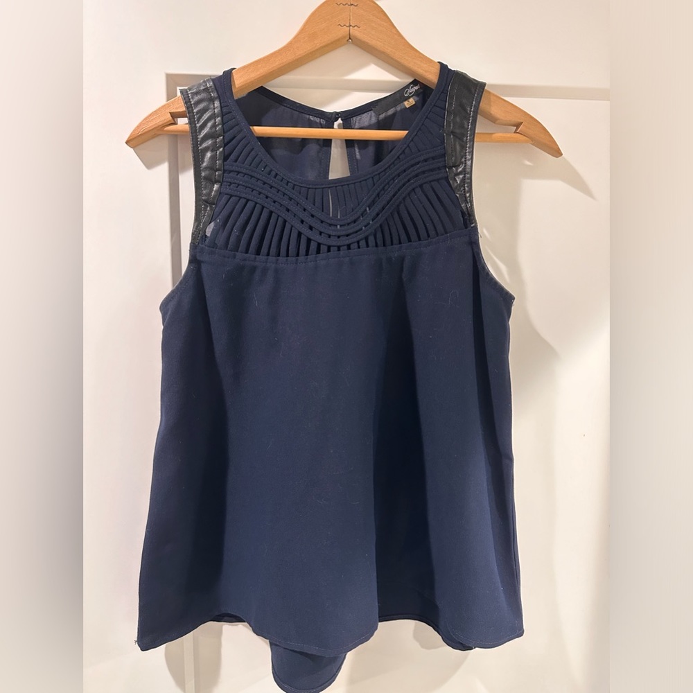 Navy blue tank with leather detail